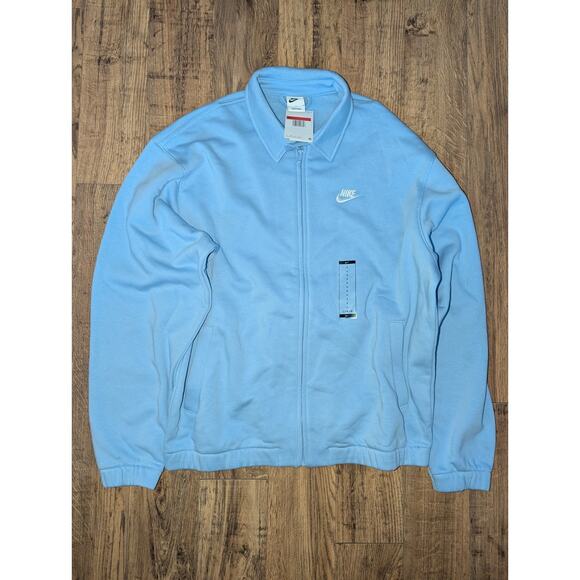 Nike Solid Color Collar Zip Casual Long Sleeve Blouson Jacket Baby Blue Size L - Picture 1 of 8